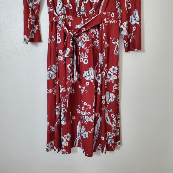 Women's Dress Size XXL Floral Burgundy Faux Wrap Soft - Picture 3 of 8